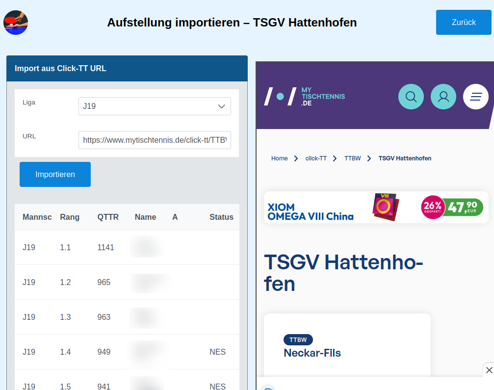 Aufstellung importieren
