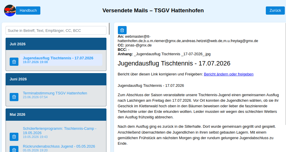 Versendete Mails