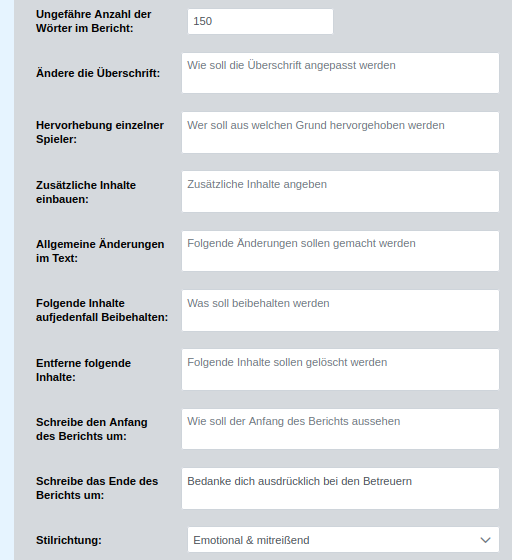 KI-Änderung Optionen