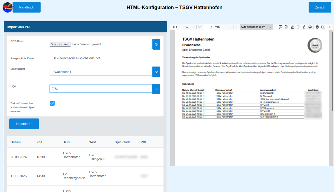 Spielcodes importieren