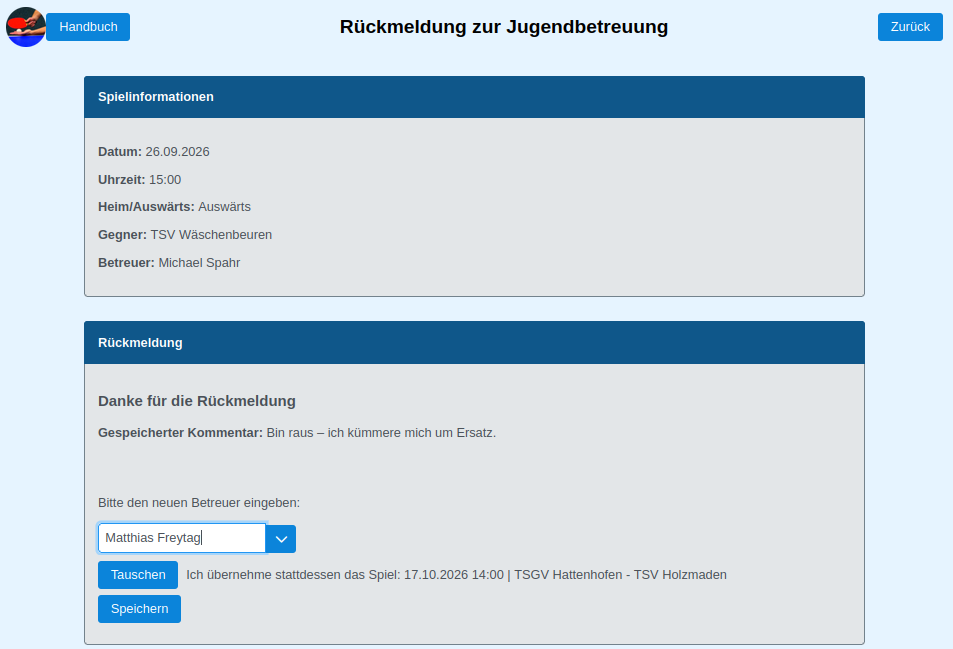 Absage und Ersatzbetreuer