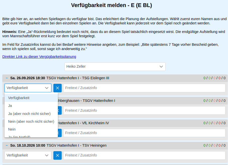 Verfügbarkeit eintragen